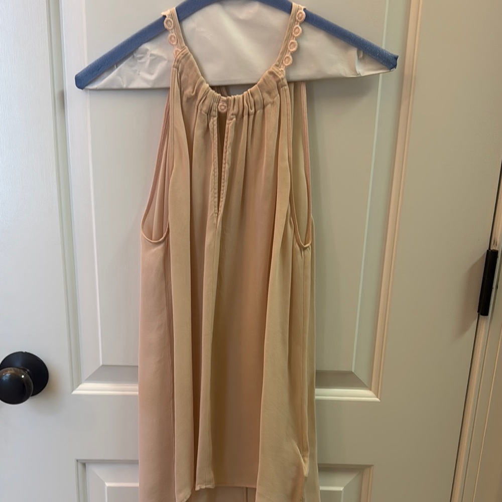 Massimo Dutti Elegant Silk Rose Cream Sleeveless Top